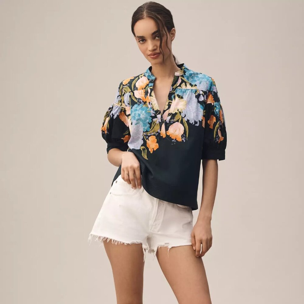 New Anthropologie Yukiko Noritake Darcey Popover Swing Top XS 0